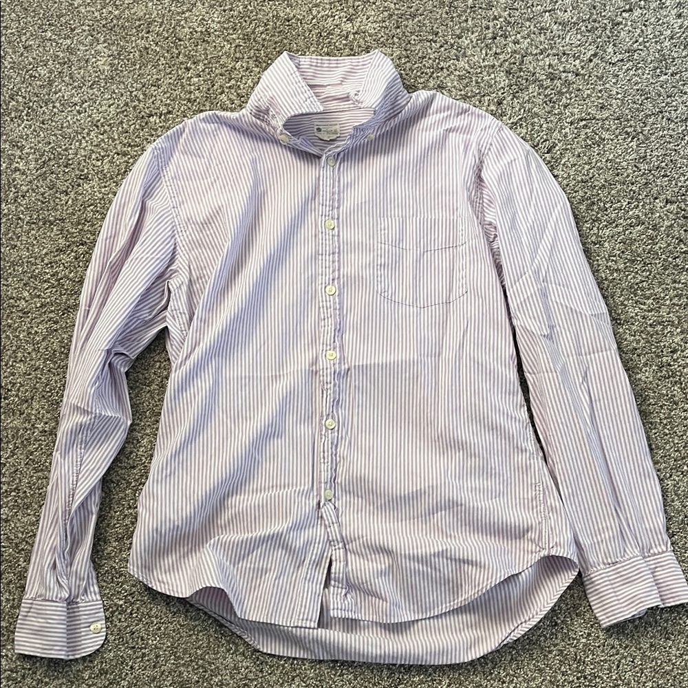 J. Crew Men's Purple and White Striped Button Down Shirt
